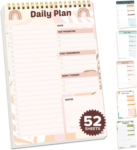 Decorably Bloc de notas bohemio sin fecha de 52 hojas de listas de tareas diarias, 6.5 x 10 pulgadas, diseño fácil de quitar, con prioridades, lista