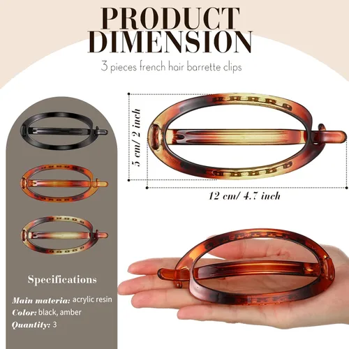 Miniatura 2 de 3 pinzas para el cabello francés, pinzas francesas, soporte flexible para cola de caballo, cierre de agarre fuerte, pasadores para peinar, sin