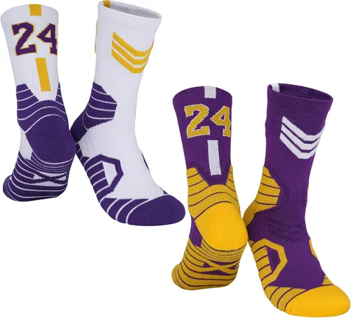 Miniatura 31 de 2 pares de calcetines de baloncesto para hombres y niños, equipo de baloncesto con número de la suerte, calcetines de estrella para niños y adultos