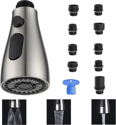 Reemplazo del cabezal del rociador de grifo de cocina, cabezal rociador extraíble con 9 adaptadores, 3 funciones de cabezal rociador en espiral