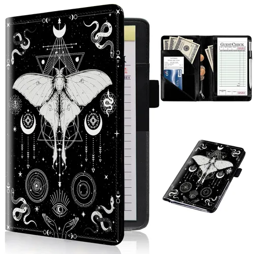 Miniatura 20 de Libros de servidor para camareras con bolsillo con cremallera – Libro de camarera gótico pastel con calavera de bruja, organizador de dinero