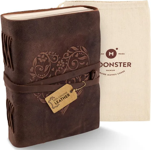 Miniatura 16 de Diario de cuero con papel para cuaderno rayado - MOONSTER® Diarios encuadernados en cuero para escribir para mujeres y hombres, 18x13cm Cuadernos