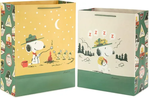 Miniatura 4 de Hallmark Paquete de bolsas de regalo de Peanuts (2 bolsas: 1 grande de 13", 1 XL de 15") Snoopy y Woodstock para el Día del Padre, cumpleaños