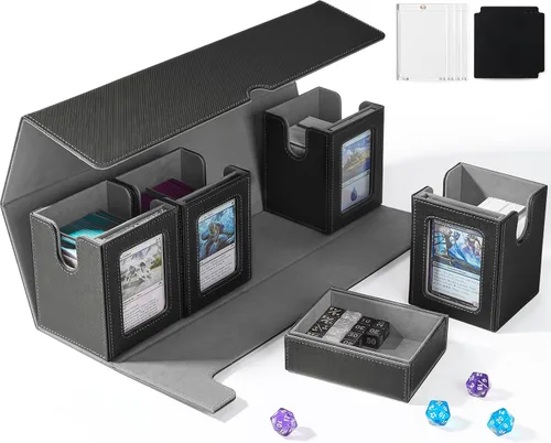 Miniatura 18 de UAONO Caja de cartas con bandeja de dados para MTG, funda de cartas 5 en 1 con capacidad para más de 800 tarjetas sin mangas, organizador magnético