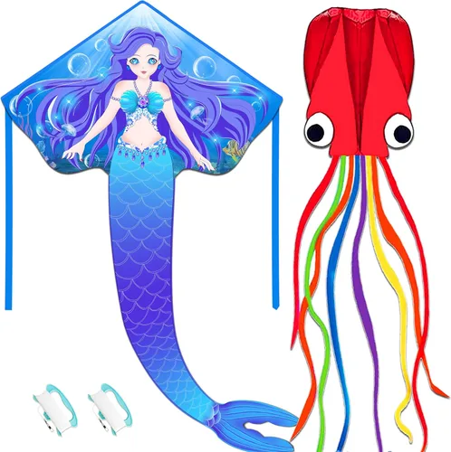 HONBO Cometa de sirena grande para niños y adultos, cometa Delta fácil de volar, cometa para principiantes para niñas y niños, cometa para