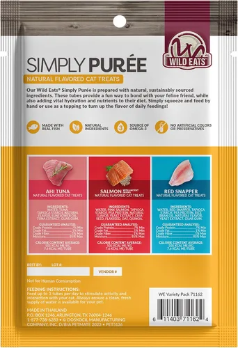 Miniatura 3 de Wild Eats Lickable Cat Treats - Paquete variado de peces exóticos, 12 unidades, atún ahi, salmón rosa salvaje, pargo rojo, puré de bisque