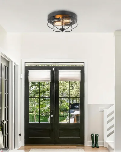 Miniatura 6 de HWH INVESTMENT Lámparas de techo de montaje empotrado, lámpara de techo de 12 pulgadas de 2 luces estilo granja cerca del techo con pantalla