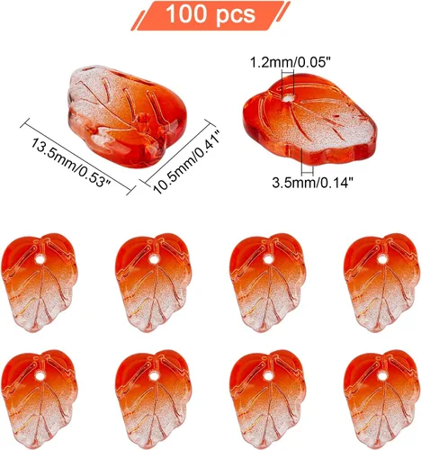 Miniatura 3 de PH PandaHall 100 dijes de hojas de otoño, hojas de árbol de otoño, cuentas de plantas, colgantes de vidrio transparente de dos colores para hacer