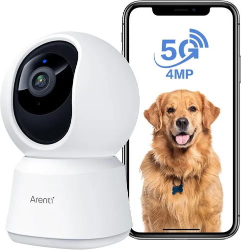 ARENTI Cámara de seguridad 5G para interiores, cámara para mascotas de 4 MP con altavoz para perro/gato, monitor de bebé con aplicación de teléfono,