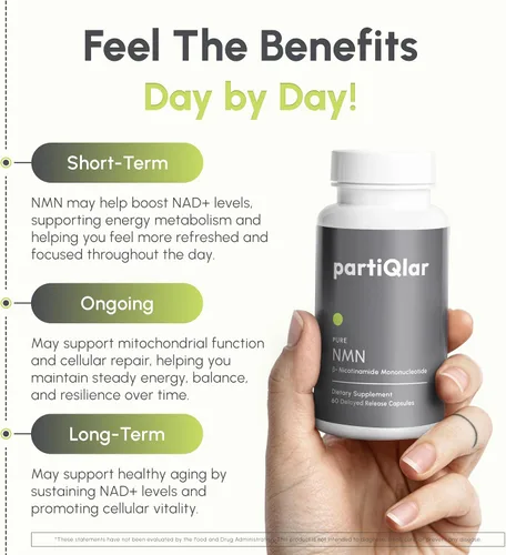 Miniatura 5 de partiQlar Suplemento NMN 500mg - Mononucleótido de nicotinamida NMN y refuerzo para energía celular, longevidad y envejecimiento saludable