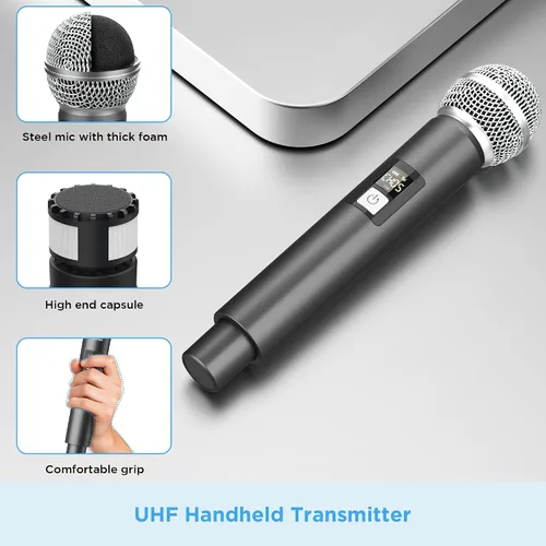 Miniatura 6 de Bietrun - Micrófono inalámbrico, juego de micrófonos de mano dinámicos de metal UHF con receptor recargable, salida de 1/4 de pulgada, para karaoke