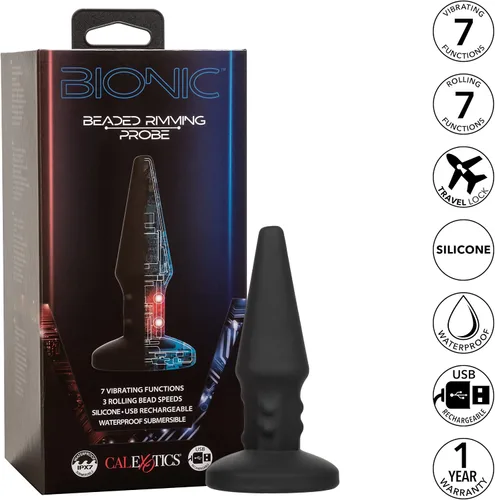 Miniatura 3 de CalExotics Bionic - Vibrador de tapón anal anal de sonda de beso negro con cuentas - SE-0850-15-3