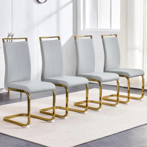 Miniatura 12 de gopop Juego de sillas de comedor, sillas modernas de metal con asiento acolchado de piel sintética, respaldo alto y patas cromadas resistentes, claro