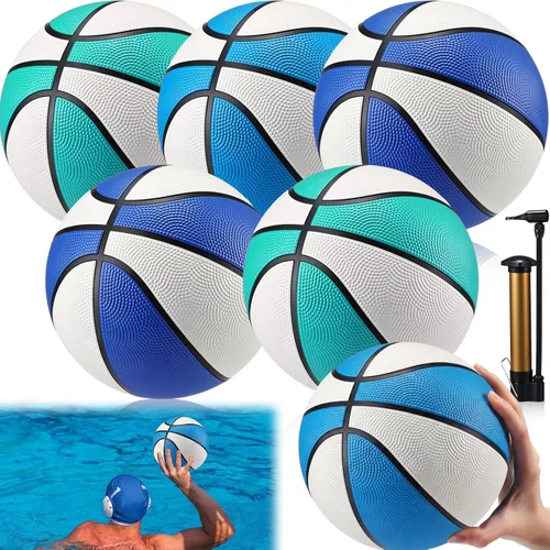 Seenelling Paquete de 6 unidades de baloncesto de piscina tamaño 3/4 de baloncesto acuático a granel con bomba de bomba de verano juegos de agua