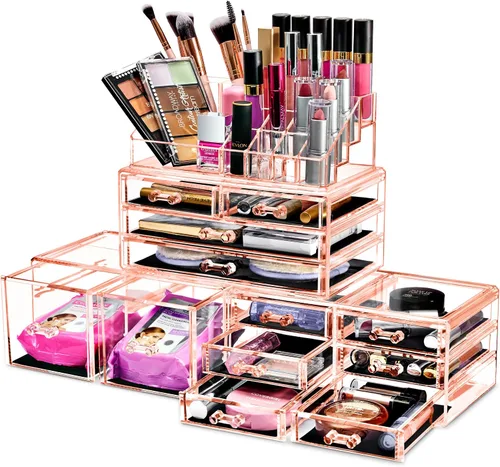 Miniatura 12 de Sorbus Organizador Grande de Maquillaje - Organizador Transparente y Apilable de Joyería y Maquillaje para Tocador, Almacenamiento de Baño, Cajonera