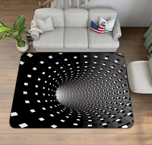Miniatura 8 de Alfombra de ilusión óptica 3D azul y verde, patrón geométrico de remolino, para dormitorio, sala de estar, decoración de interiores, 63 x 47
