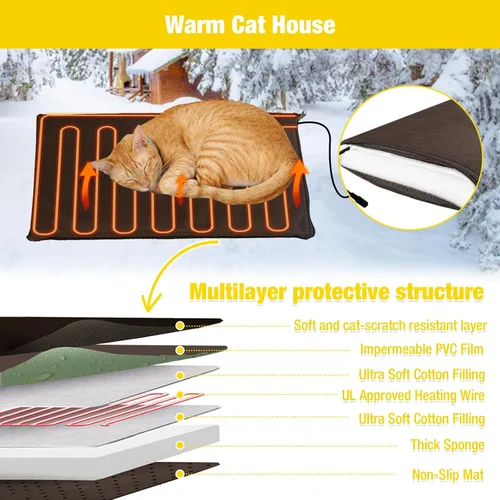 Miniatura 2 de Casa climatizada para gatos para invierno al aire libre, condominio combinado para gatos con temperatura y tiempo ajustables, refugio aislado