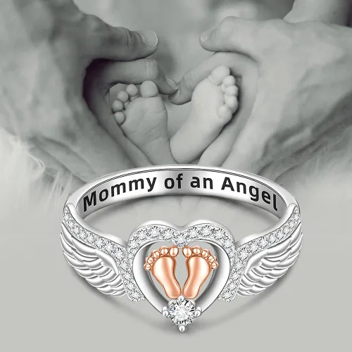 Miniatura 5 de Anillo de aborto espontáneo para mujer, anillo conmemorativo de pérdida de bebé, plata de ley, huella de corazón, mamá de un ángel, joyería