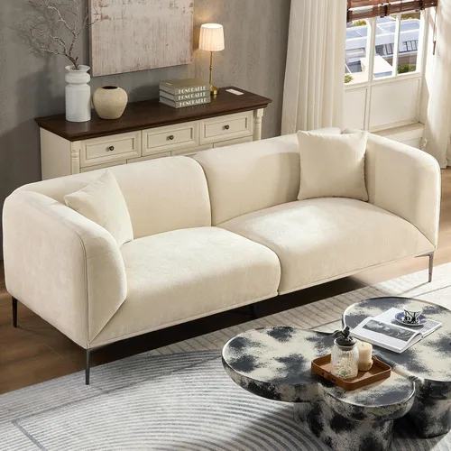 Sofá moderno de 82 pulgadas con patas de metal, sofá boucle tapizado, sofás de lujo con asiento profundo de 3 plazas, sofá alto y minimalista