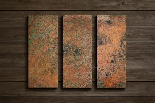 Miniatura 5 de Arte de pared de cobre real - Arte de metal de 3 paneles - Textura de pátina - Tríptico abstracto moderno - Decoración rústica hecha a mano