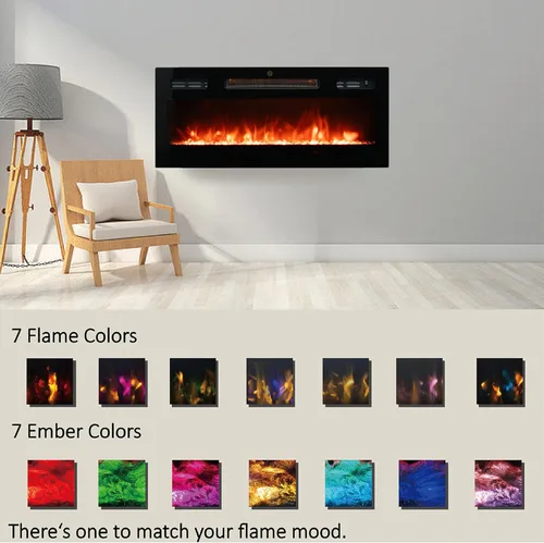 Miniatura 6 de Chimenea eléctrica de 30 pulgadas, calentador de chimenea empotrado y montado en la pared con llama LED de 12 colores, panel de vidrio templado