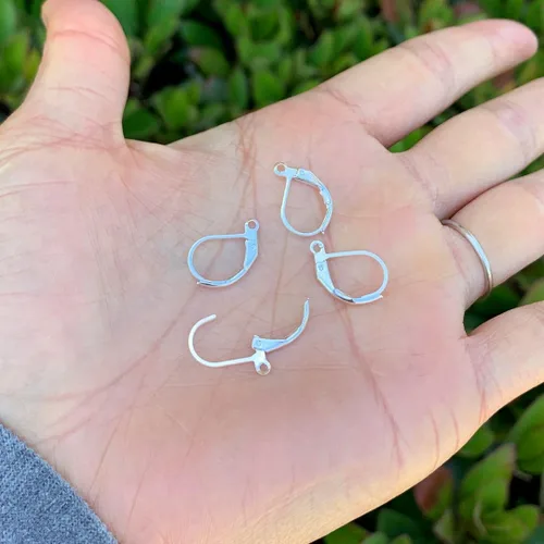 Miniatura 2 de Adabele 100 ganchos hipoalergénicos para aretes, alambre de oreja con cierre de palanca de 0.591 in de largo, latón chapado en plata esterlina