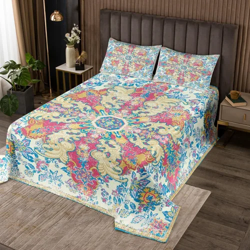 Miniatura 7 de Erosebridal Colcha de hojas tamaño individual, colcha botánica de primavera, color azul dorado, vibrante ramas de plantas, colcha de granja, vida