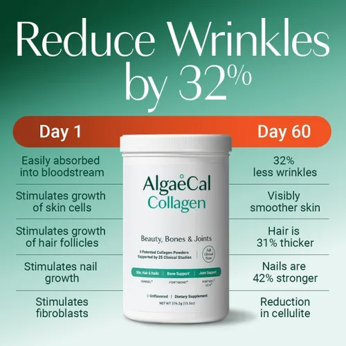 Miniatura 6 de ALGAECAL Colágeno: 4 Péptidos clínicamente respaldados VERISOL®, FORTIGEL®, UC-II®, FORTIBONE®, Polvo de colágeno hidrolizado antienvejecimiento, 30