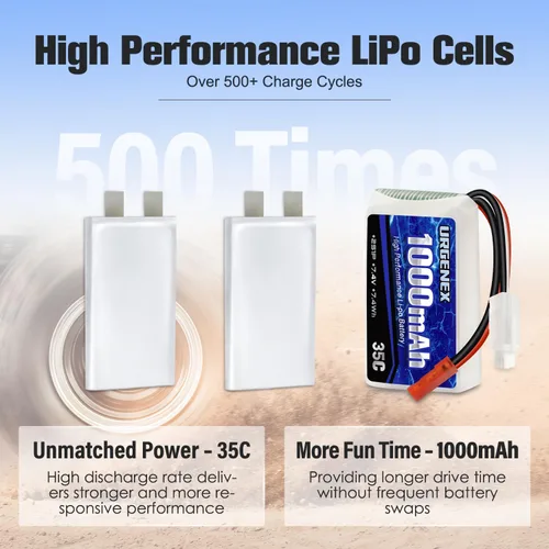 Miniatura 5 de 2S Lipo Batería 7.4V 1000mAh 35C (Burst 70C) Batería recargable RC con enchufe JST compatible con WLtoys RC Cars A949 A959 A969 A979 K929