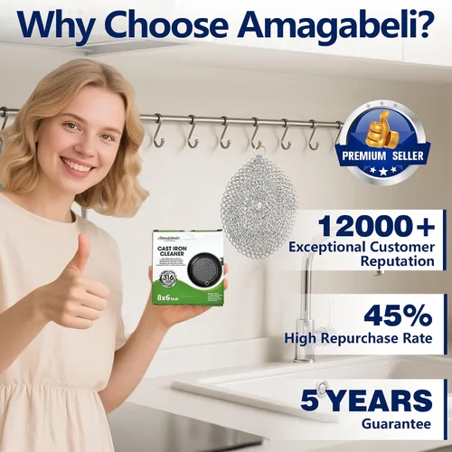 Miniatura 5 de AMAGABELI GARDEN & HOME Limpiador de hierro fundido de 7 x 7 pulgadas, depurador de malla de acero inoxidable 316L para plancha y sartén de horno