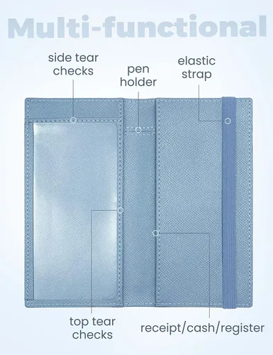 Miniatura 97 de Yarnic Funda para chequera personal, soporte para chequera con soporte para bolígrafo y divisor de plástico transparente integrado para cheques Rosa