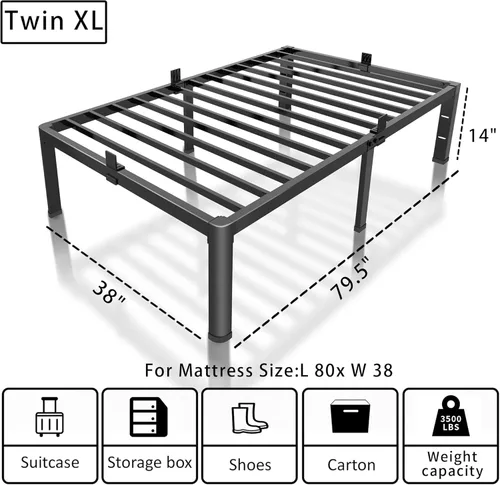 Miniatura 3 de ROIL Marcos de cama de 14 pulgadas con cabecera, tamaño individual XL, con agujeros para cabecero y patas de esquinas redondas, con sujetadores