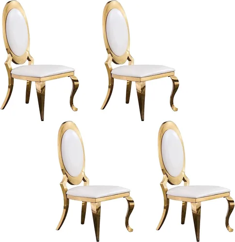 Miniatura 6 de ACEDÉCOR Juego de 4 mesas de comedor, mesa rectangular con parte superior textil, base geométrica de metal y 4 sillas de comedor de piel sintética