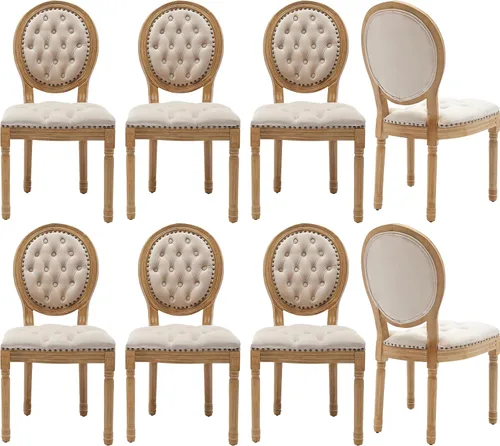 Miniatura 61 de Juego de 4 sillas de comedor francesas vintage, con respaldo redondo, tapizadas, de piel sintética, con ribete de cabeza de clavo y marco de madera