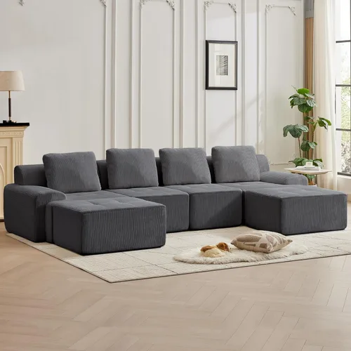 Miniatura 7 de Modular Sectional Sofa with Movable Ottoman, 1 Seat Deep Seat Couch with 1 Pillow, Comfy Cloud Sectional Sofa for Living Room, Bedroom and Apartment