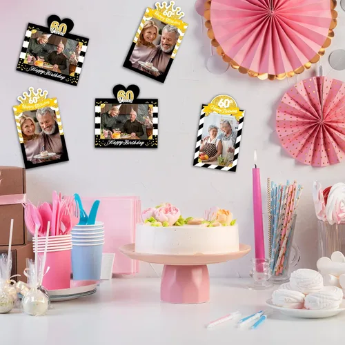 Miniatura 4 de 15 soportes de exhibición de fotos de cumpleaños número 100 – Decoración de mesa con letras negras y doradas – Suministros para fiesta de cumpleaños