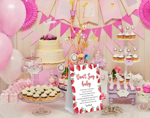 Miniatura 3 de Juego de pinzas para ropa de bebé, 1 letrero y 50 mini pinzas para la ropa, decoraciones de baby shower de fresa, juegos de baby shower