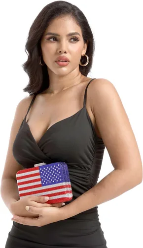 Miniatura 4 de Boutique De FGG The American National Flag Crystal Clutch Purse for Women Evening Bags Party Chain Shoulder Handbags,Mini
