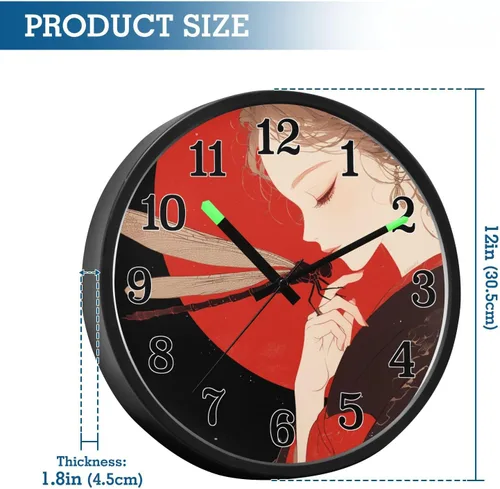 Miniatura 3 de Battery Operated Silent Non-Ticking Clock Luminous Voice-Activated Wall Clock Retro Dragonfly Anime Chinese Style 12 Inch Decorative for Kitchen