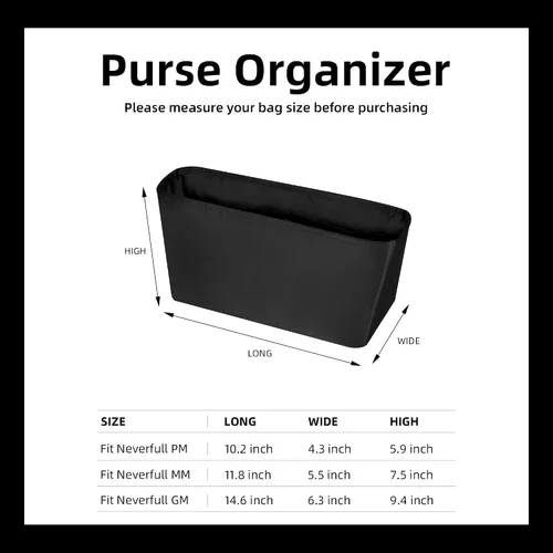 Miniatura 6 de DGAZ Organizador de bolso para bolsas LV Neverfull MiniPMMMGM, organizador de bolsas de seda, bolso de lujo y moldeador de bolsas (GM, negro)