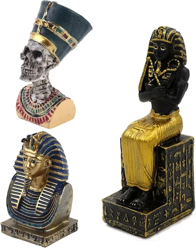 Faraón del Antiguo Egipto para acuario, decoración de pecera, decoración (juego de 3) Esfinge, momia, sacerdote, cráneo, escultura, reptil, tortuga,