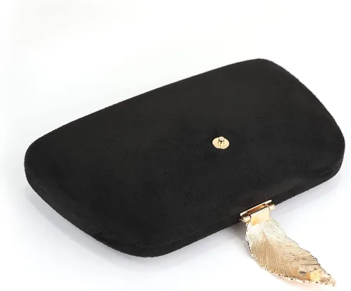 Miniatura 4 de Milisente Bolso de mano para mujer, de ante suave y sólido, bolso de mano de noche, bolso de hombro con cierre de hojas metálicas