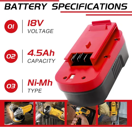 Miniatura 2 de Paquete de 2 baterías de repuesto de 4.5 Ah Ni-Mh de 18 voltios para Black and Decker de 18 V, compatible con Black and Decker HPB18 HPB18-OPE