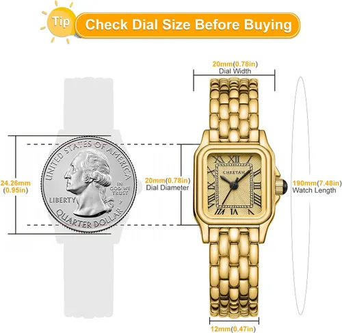Miniatura 3 de CHEETAH - Relojes de oro para mujer con pulsera vintage pequeña, caja rectangular y esfera romana
