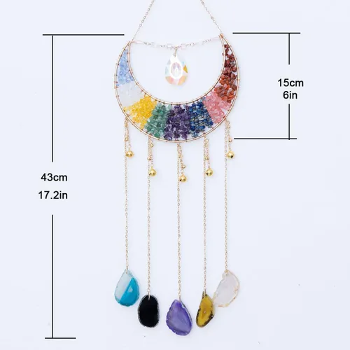 Miniatura 2 de Adorno de Ágata de Piedra de Cristal Gema Natural Árbol de la Vida Luna Atrapasueños con Cristal 7 Chakra Piedras Preciosas Atrapasueños de Arcoíris