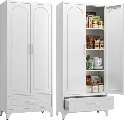 Miniatura 15 de SteeLoong - Gabinete de almacenamiento de metal con cajones, gabinetes de despensa negros de 75 pulgadas para almacenamiento de cocina con 3