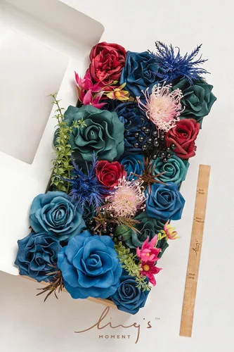 Miniatura 6 de Ling's moment Caja de Flores Falsas, Rosas de Espuma Helecho Artificial Baya Tallos de Vegetación Falsa para Ramos de Boda Centros de Mesa