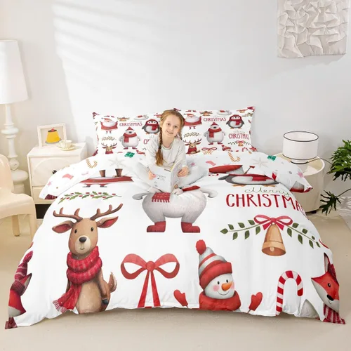 Erosebridal Juego de ropa de cama de Navidad para niños, tamaño individual, funda de edredón de animales lindos para niños y niñas, decoración de