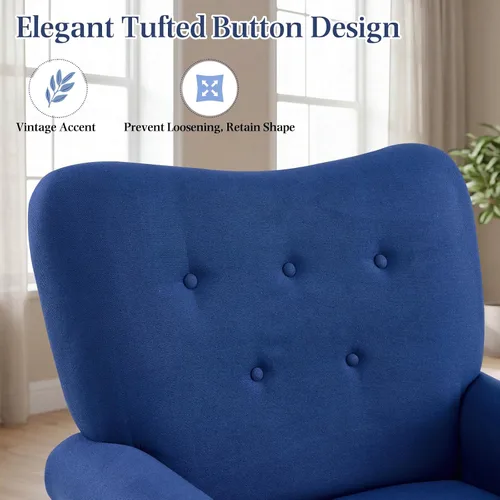 Miniatura 4 de YOLENY Silla decorativa moderna, sillón de respaldo alto, sofá individual tapizado con botones de tela con patas de madera para sala de estar, Azul