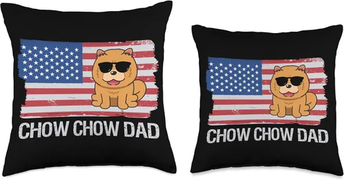 Miniatura 3 de Chow Chow Lover Apparel American USA Flag Funny Chow Dog Dad Throw Pillow, 18x18, Multicolor